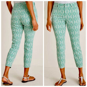 NYDJ Chico's Skinny Jeans White Green Medallion Print Ankle Crop High Rise 10 30